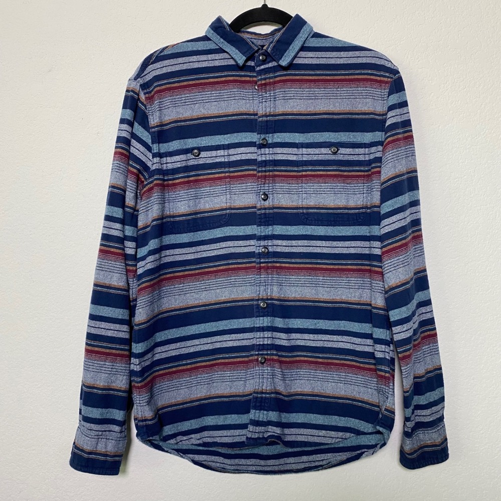 Sonoma Blue Gray Striped Flannel Mens Medium Outdoor Heritage Casual Woodsman‎
